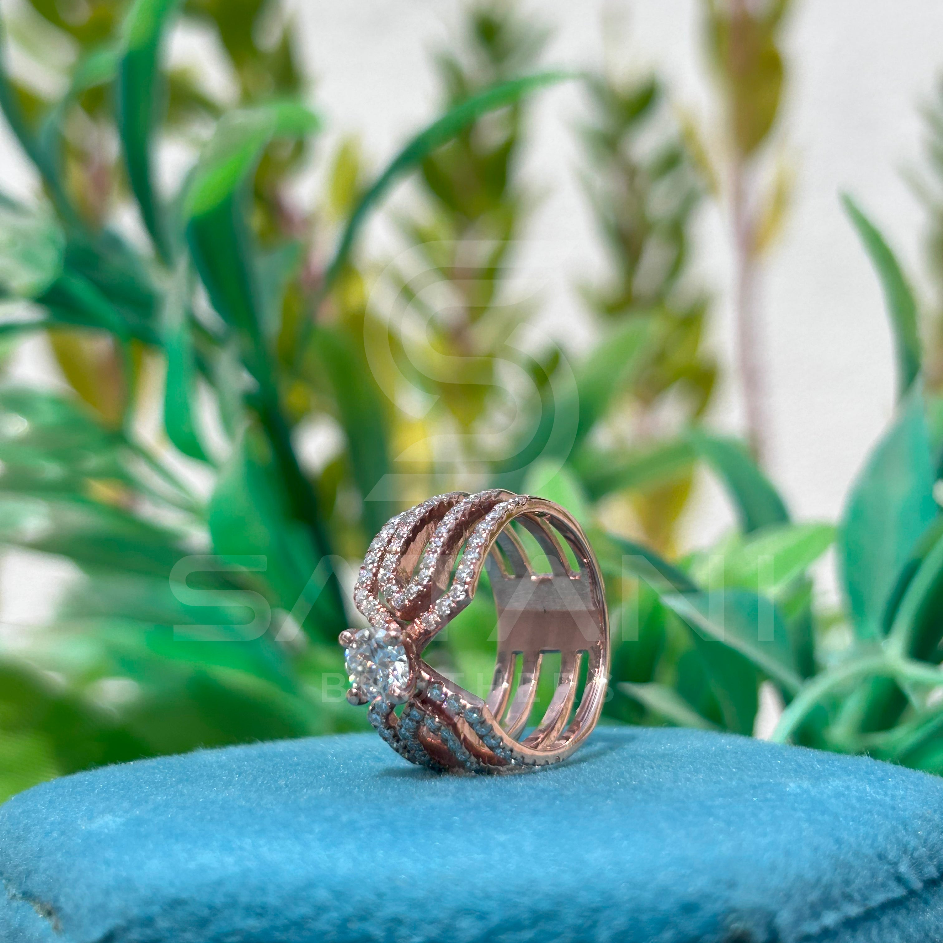 Unique Moissanite Engagement Ring | Split Shank Spider Design | Rose Gold Statement Ring | Dainty Pave Band | Alternative Bridal Jewelry