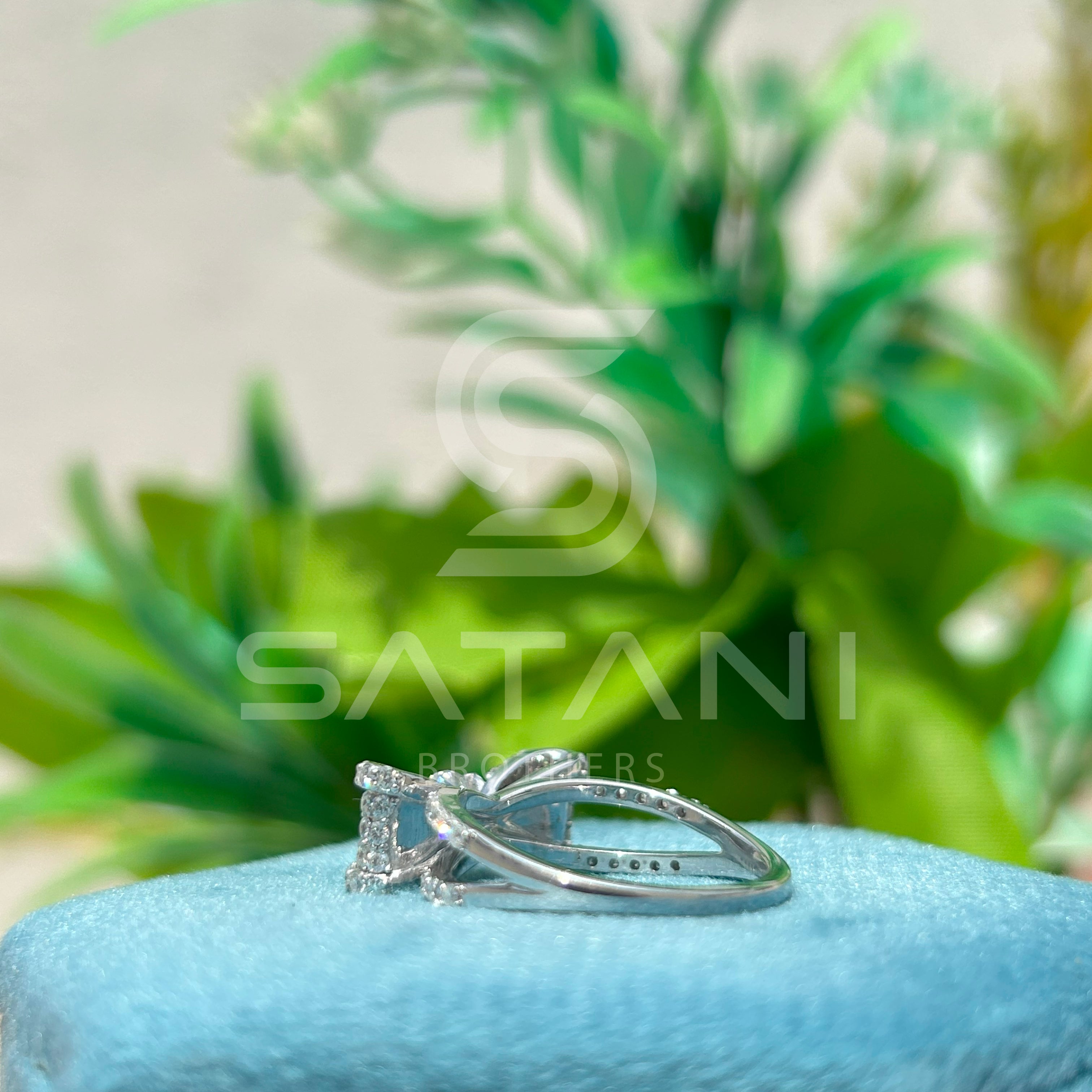 Moissanite Bow Engagement Ring – Round Cut Solitaire with Pave Diamond Accents, Unique Ribbon Design Bridal Ring, White Gold/Platinum"