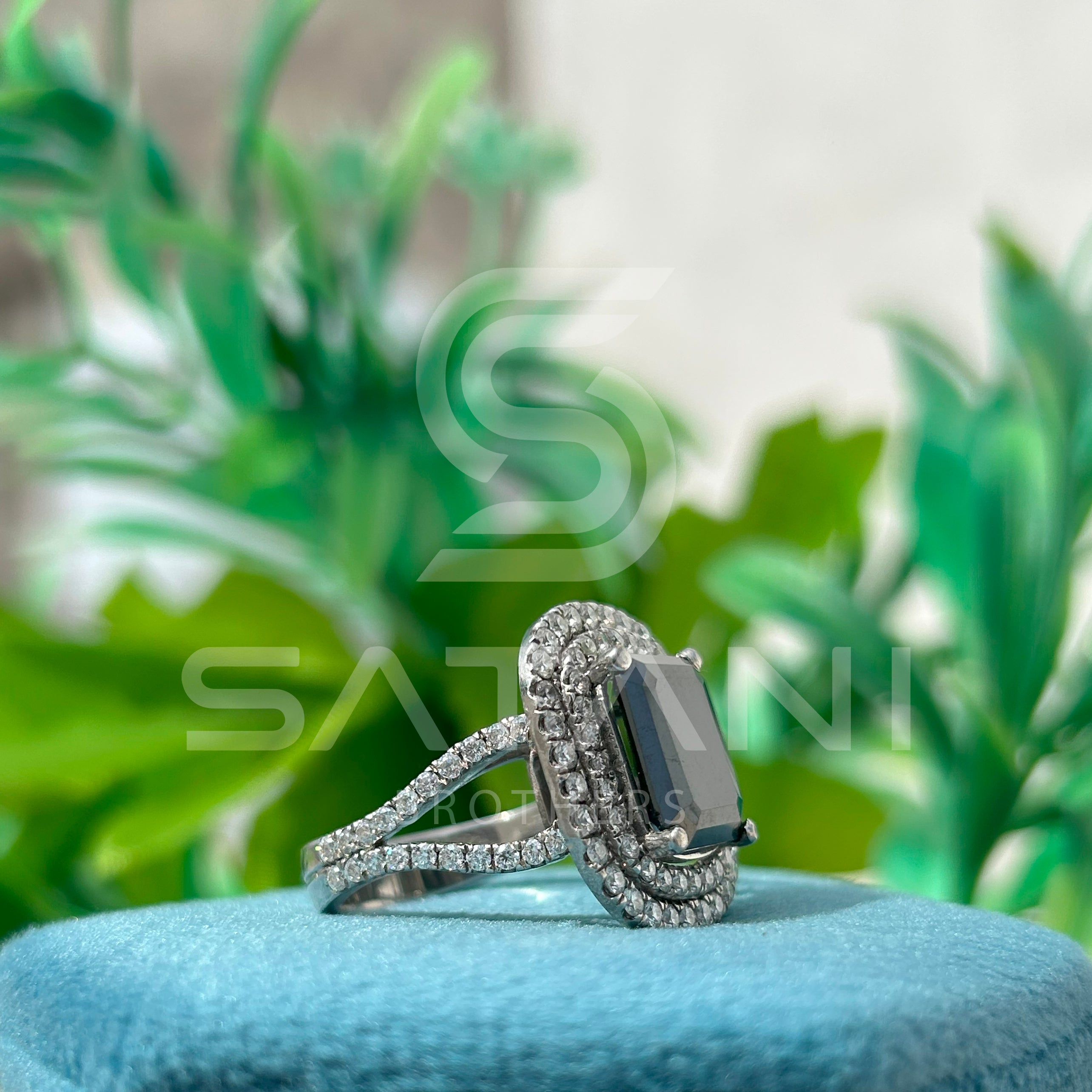 Elegant Black Onyx & Diamond Halo Ring  Timeless Black Gemstone Ring with Double Diamond Halo  Luxury Emerald-Cut Black Onyx Ring  Bold & Beautiful Black Stone Statement Ring  Vintage-Inspired Black Onyx and Diamond Ring