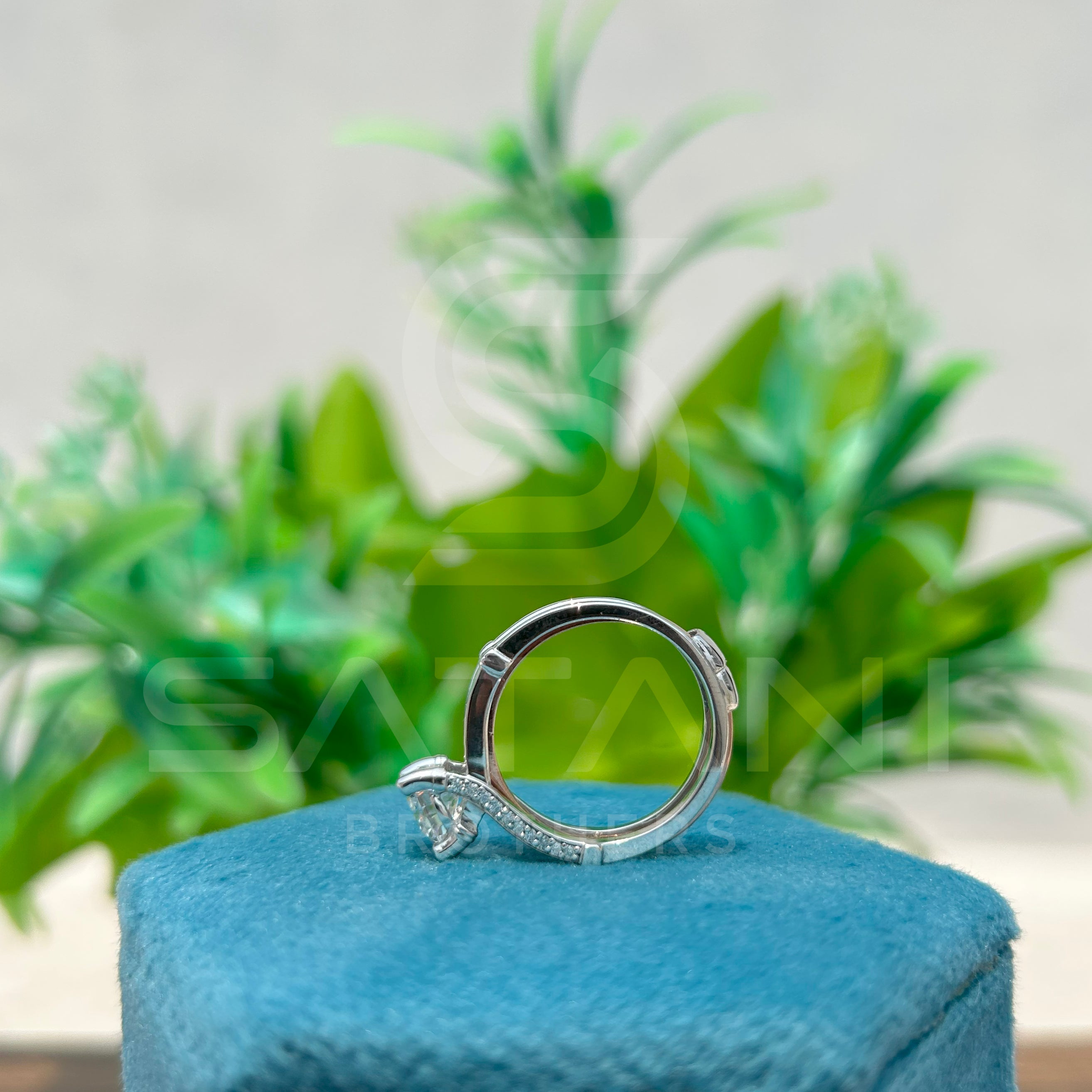 Moissanite Solitaire Engagement Ring | Double Band Modern Ring in White Gold | Dainty Promise Ring | Minimalist Bridal Jewelry for Her