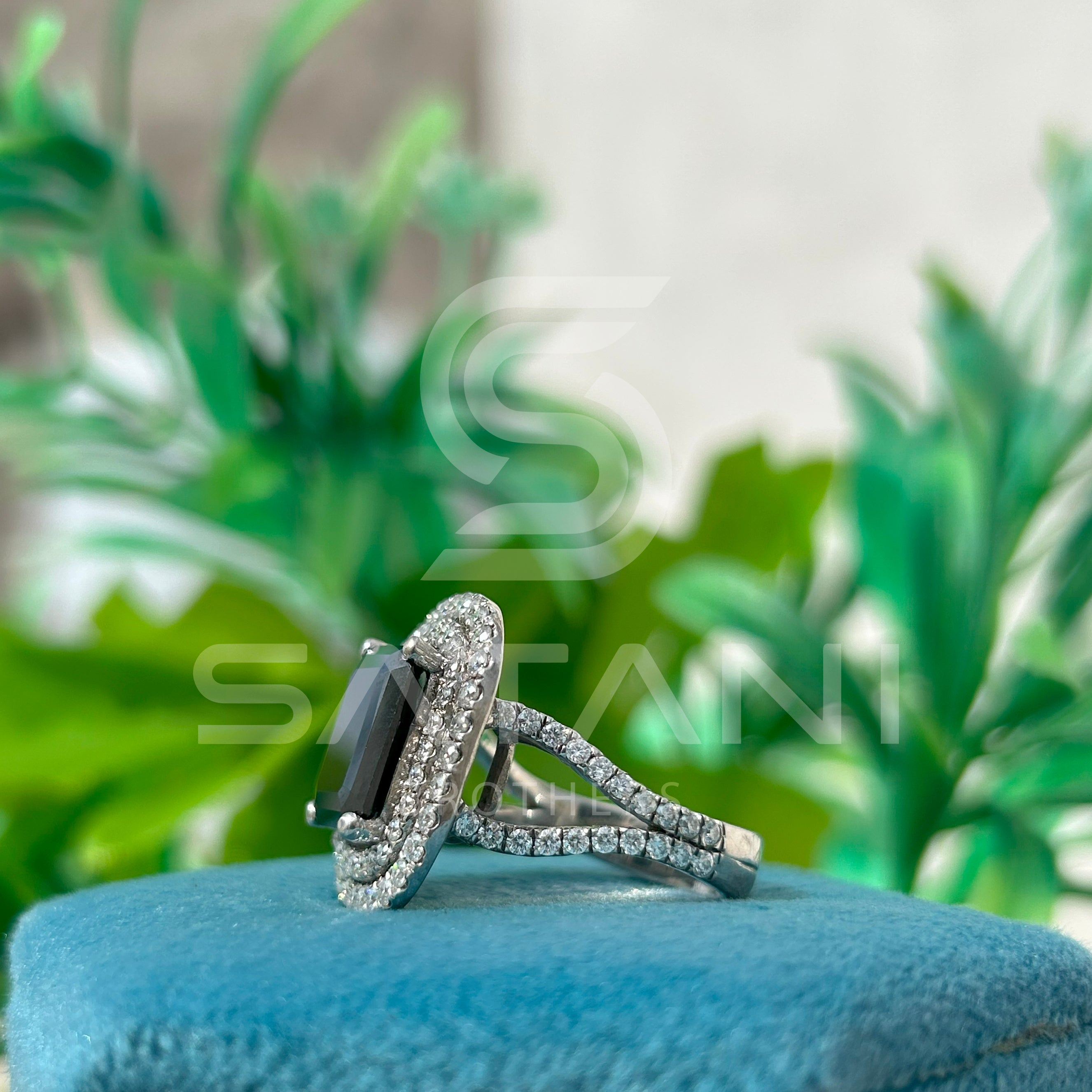 Elegant Black Onyx & Diamond Halo Ring  Timeless Black Gemstone Ring with Double Diamond Halo  Luxury Emerald-Cut Black Onyx Ring  Bold & Beautiful Black Stone Statement Ring  Vintage-Inspired Black Onyx and Diamond Ring
