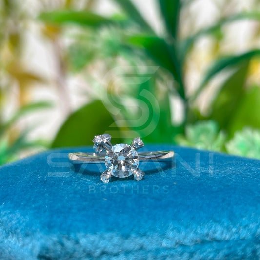 Floral Solitaire Moissanite Ring – White Gold Engagement Ring with Flower Accent – Dainty Promise Ring for Her