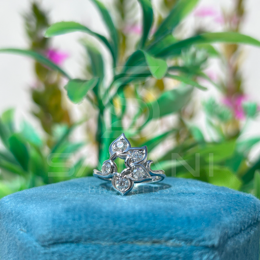 Floral Diamond Cluster Ring | Unique Petal Design in Sterling Silver or Gold | Modern Flower-Inspired Statement Ring