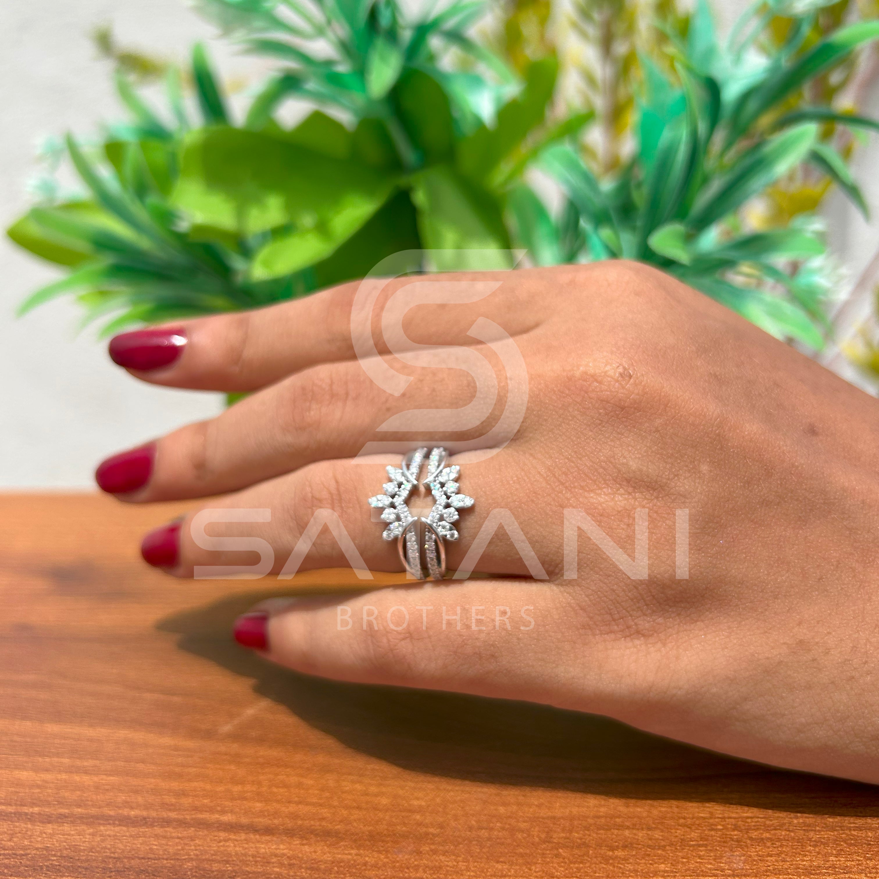 "Floral Inspired Moissanite Cluster Ring in Solid Gold – Unique Engagement & Cocktail Jewelry"