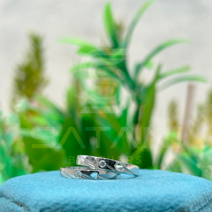 His and Hers Matching Couple Rings – Round Moissanite Promise Rings, Sterling Silver/White Gold Wedding Band Set