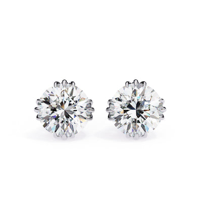 7mm Round Moissanite Stud Earrings, 3-Prong Basket Setting, 2.8 CTW Each / 3.7 CTW Total, 925 Sterling Silver, Hypoallergenic, Luxury Gift for Women