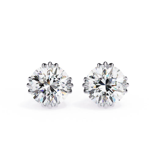 7mm Round Moissanite Stud Earrings, 3-Prong Basket Setting, 2.8 CTW Each / 3.7 CTW Total, 925 Sterling Silver, Hypoallergenic, Luxury Gift for Women