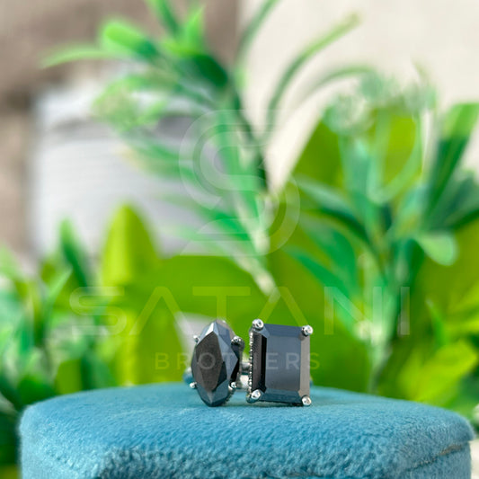 Elegant Black Diamond Solitaire Ring – Emerald & Marquise Cut, 925 Sterling Silver Engagement Ring, Unique Minimalist Jewelry Gift for He