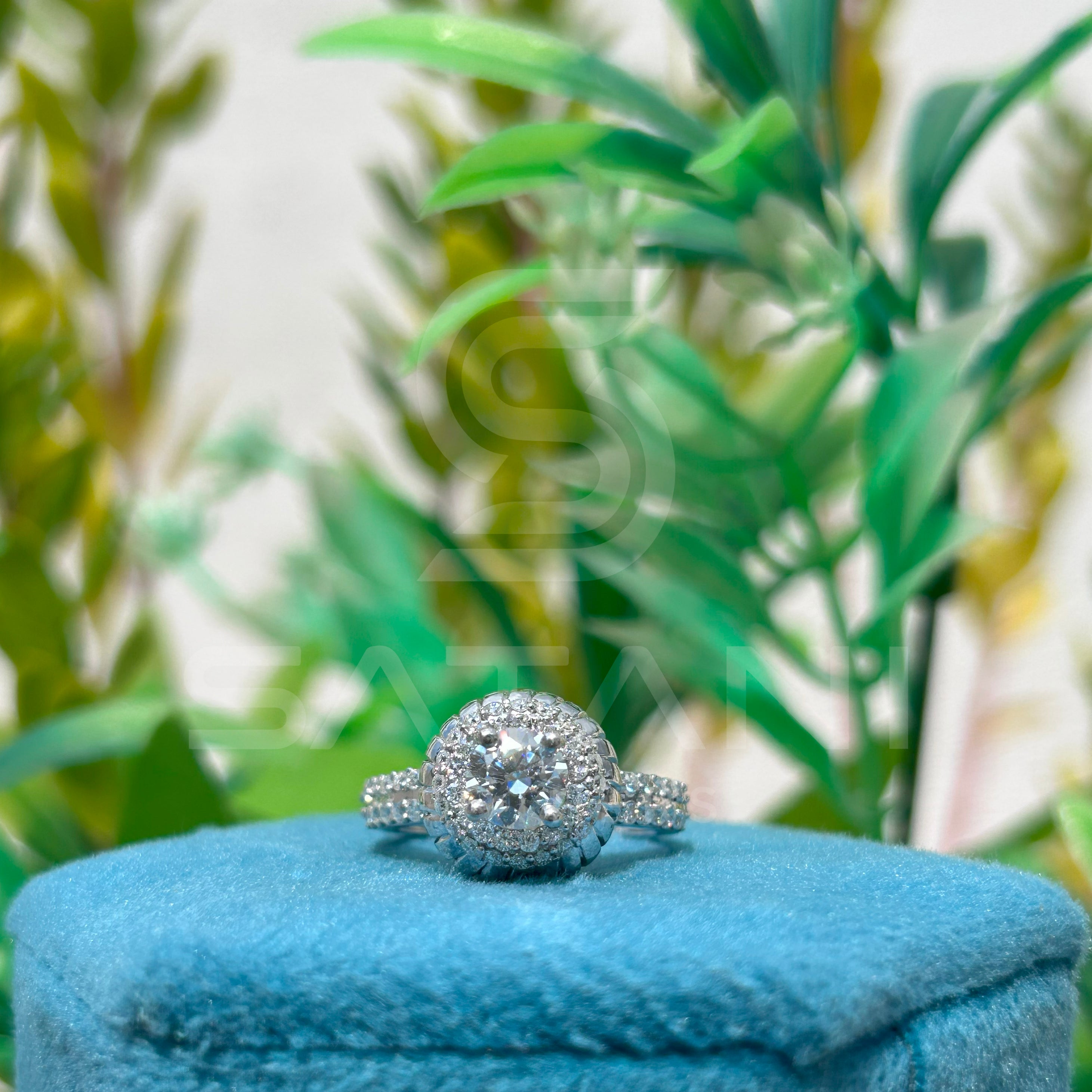 Vintage Halo Moissanite Engagement Ring | Double Layered Cushion Design | 925 Silver Bridal Ring with Hidden Halo | Satani Brothers Jewelry