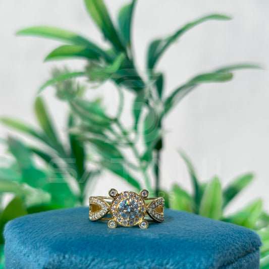 14K Gold Infinity Halo Engagement Ring with Round Brilliant Cut Center Stone & Diamond Accents