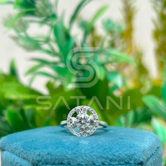 Flower Halo Moissanite Engagement Ring – Round Cut Cluster with Dainty Band – Available in 925 Silver, 10K, 14K, 18K White, Yellow, or Rose Gold