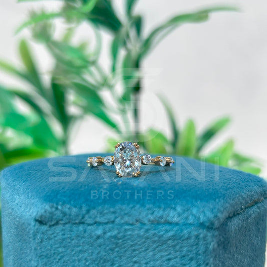 Oval Moissanite Engagement Ring | Dainty Gold Ring with Side Stones | Minimalist Solitaire Bridal Ring | Vintage Inspired Promise Ring