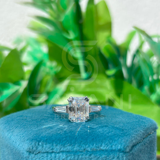 Emerald Cut Three Stone Engagement Ring | Tapered Baguette Diamond Ring | Art Deco Style Ring