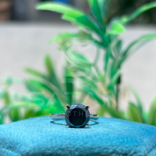 Black Moissanite Solitaire Engagement Ring | 6-Prong Round Cut Dark Gemstone Ring | Gothic Proposal Ring | Minimalist Black Stone Ring for Her