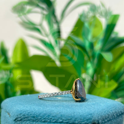 “Pear Shape Black Diamond Engagement Ring with Pave Band”
