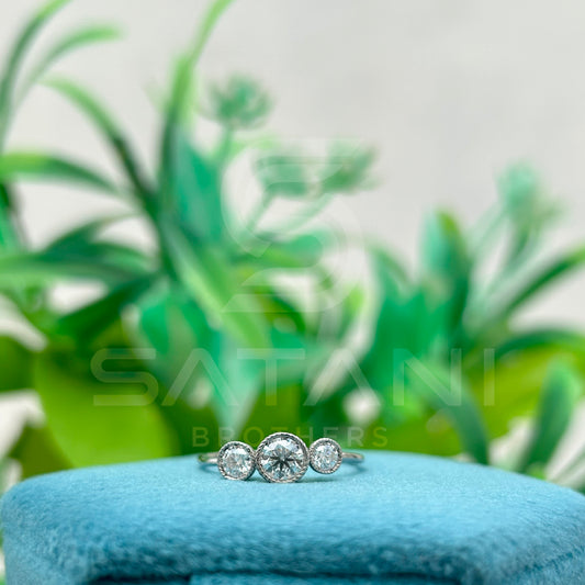 Three Stone Diamond Ring, Bezel Set Engagement Ring, Sterling Silver Anniversary Ring, Minimalist Jewelry Gift