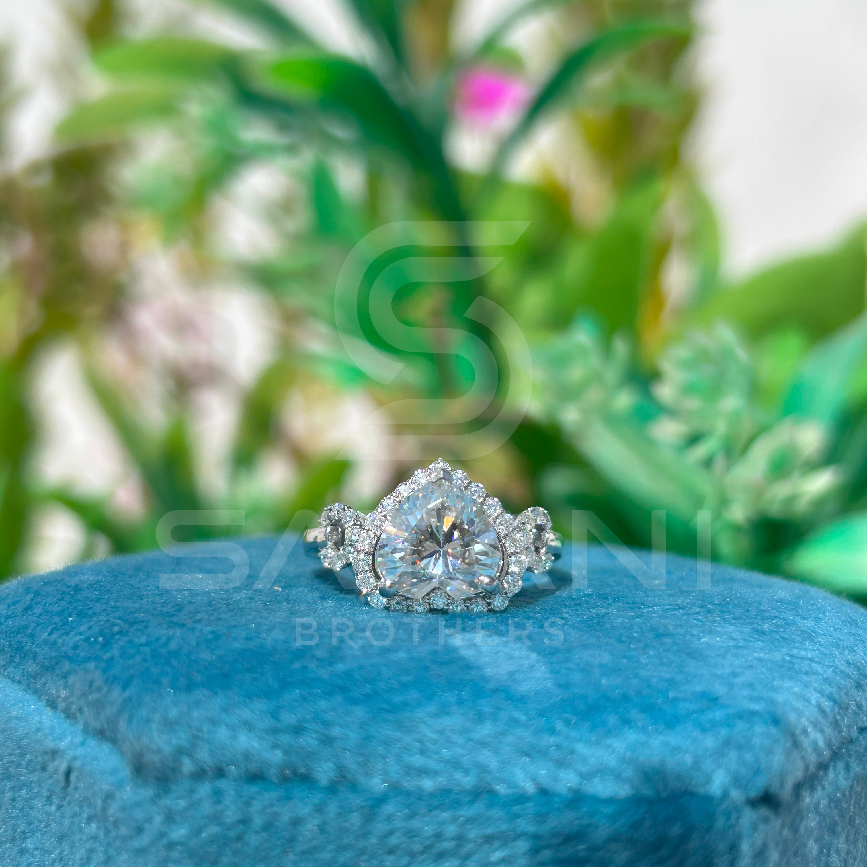 Heart Cut Diamond Halo Engagement Ring in 14K White Gold