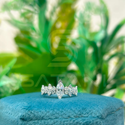 Marquise and Round Cut Moissanite Ring | Dainty Alternating Stone Band | Unique Anniversary or Stacking Ring | 925 Silver or Gold Finish