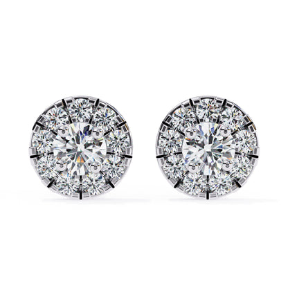 Round Diamond Halo Stud Earrings in 925 Sterling Silver – 0.27 Ct Total, Center 3.2 mm & Side 1.6 mm Diamonds, 2g