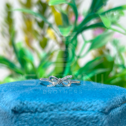 Dainty Moissanite Bow Ring | Sterling Silver Promise Ring | Cute Minimalist Ribbon Ring | Stackable Gift for Her | Elegant Anniversary Jewelry