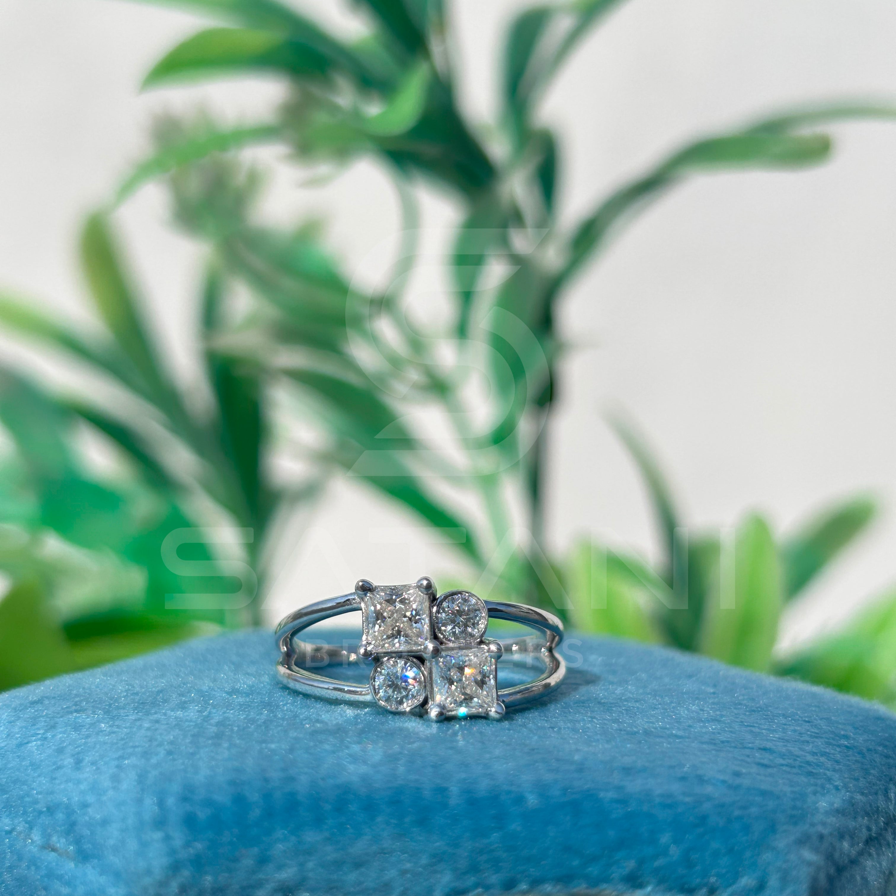 Modern Moissanite Cluster Ring | Princess & Round Cut Moissanite Ring | Unique 4-Stone Statement Ring | Minimalist Engagement Ring | 925 Silver