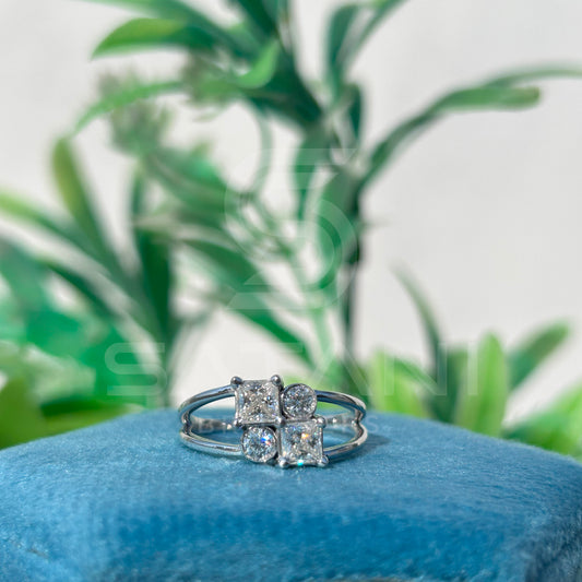 Modern Moissanite Cluster Ring | Princess & Round Cut Moissanite Ring | Unique 4-Stone Statement Ring | Minimalist Engagement Ring | 925 Silver