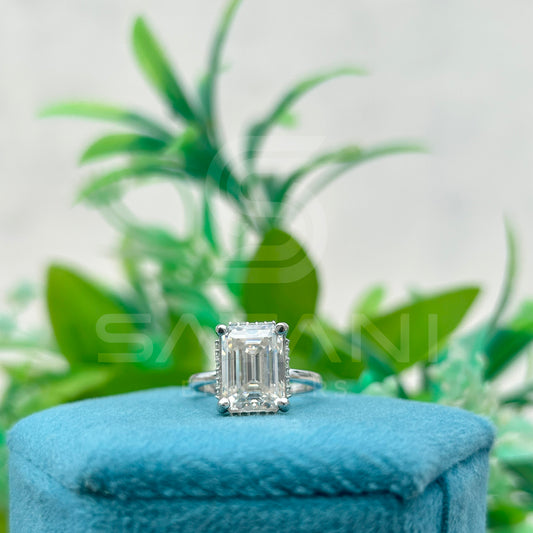 Emerald Cut Moissanite Engagement Ring – Solitaire Moissanite Jewellery, Classic White Gold Ring, Timeless Bridal & Anniversary Gift by Satani Brothers