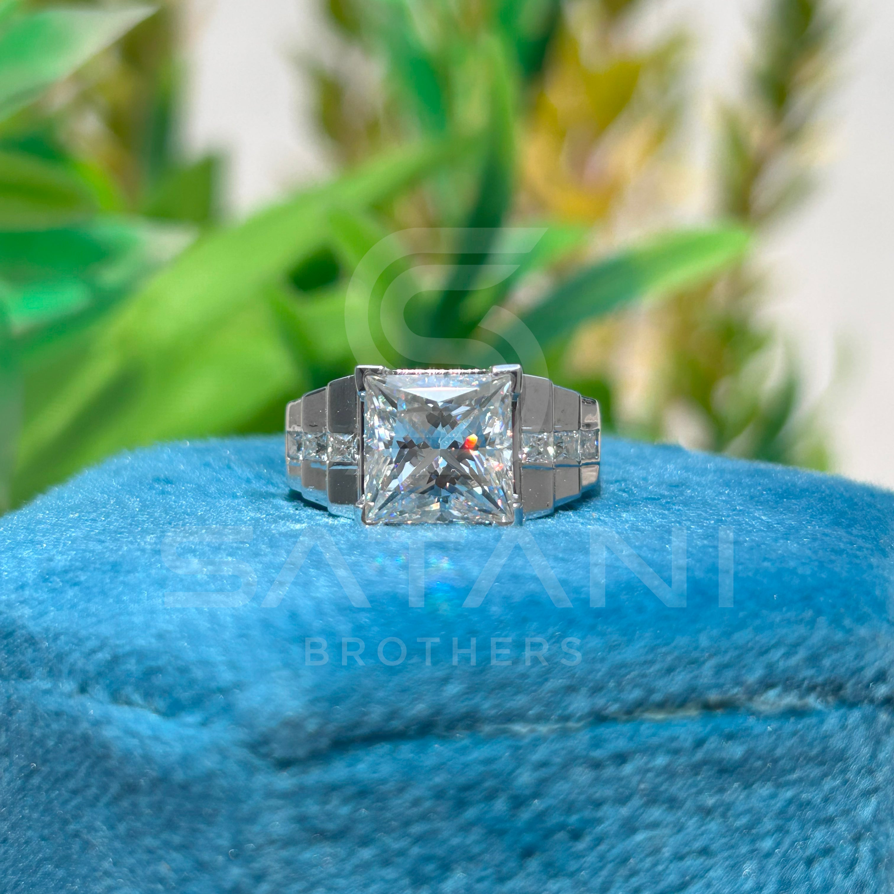 Modern Princess Cut Moissanite Ring | Geometric Square Stone Ring for Him | Masculine Jewelry Gift