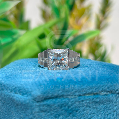 Modern Princess Cut Moissanite Ring | Geometric Square Stone Ring for Him | Masculine Jewelry Gift