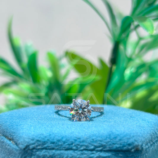 "8mm Round Moissanite Engagement Ring – 1.9 CT Six Prong Pave Band, Classic Moissanite Proposal Ring, D Color VVS Clarity"