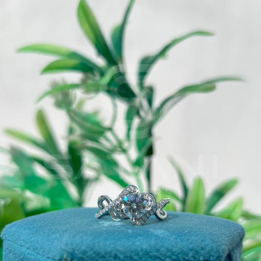 Round Moissanite Engagement Ring – Floral Halo Design, Vine-Inspired Solitaire Ring