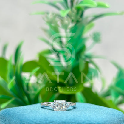 Princess Cut Diamond Three Stone Engagement Ring with Trillion Side Stones