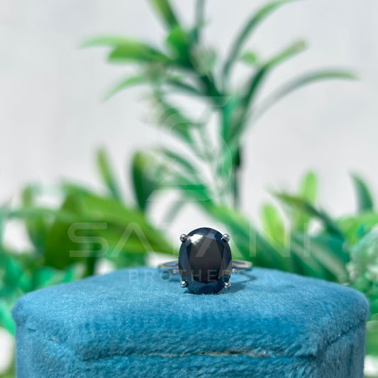Elegant Black Moissanite Engagement Ring – White Gold Finish