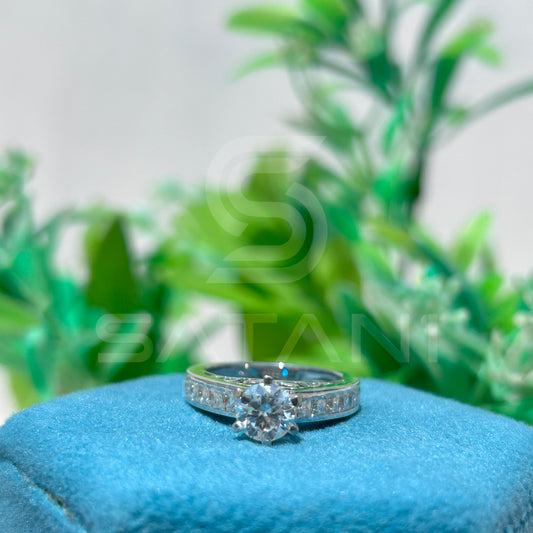 Moissanite Solitaire Engagement Ring | 6-Prong 6.5MM Round Lab Diamond | Channel Set Band | 14K White Gold Bridal Ring | Promise Ring for Her