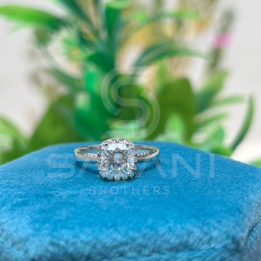Cushion Cut Halo Diamond Engagement Ring in White Gold