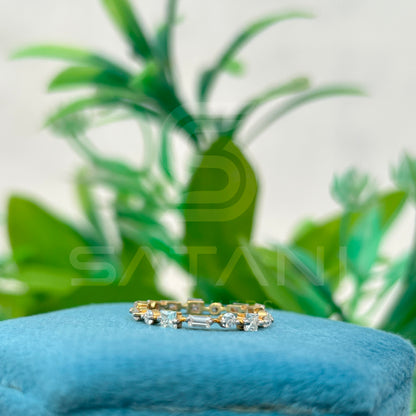 Baguette, Round and Princess Cut Moissanite Eternity Band – 14K Yellow Gold Multi Cut Full Eternity Ring, Stacking Wedding Band