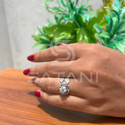 "Floral Bypass Diamond Ring – Adjustable Petal Design with Brilliant Round Center Stone"