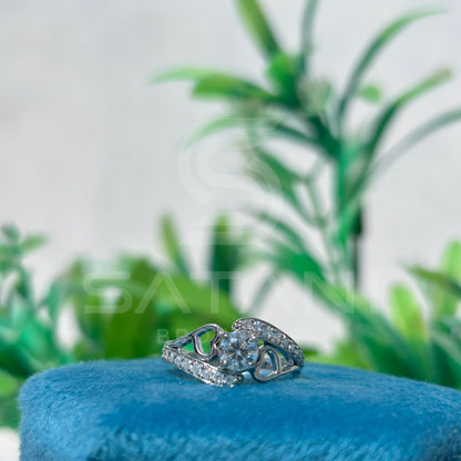 Heart Design Moissanite Engagement Ring | Sterling Silver Pave Band | Romantic Promise Ring | Unique Bridal Jewelry for Her | Sparkly Gift Idea
