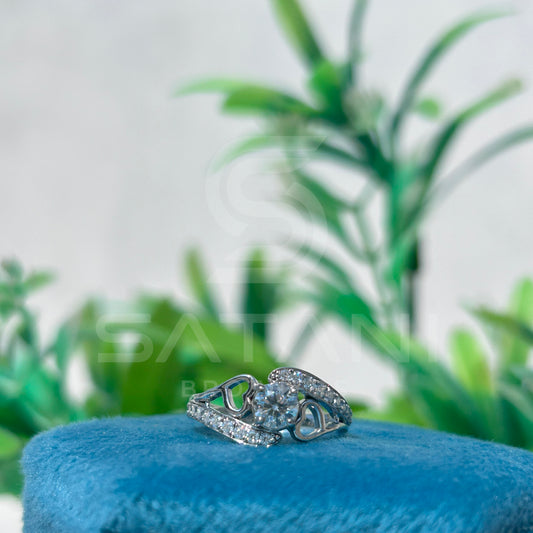 Heart Design Moissanite Engagement Ring | Sterling Silver Pave Band | Romantic Promise Ring | Unique Bridal Jewelry for Her | Sparkly Gift Idea