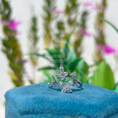 "Floral Butterfly Diamond Ring in White Gold"