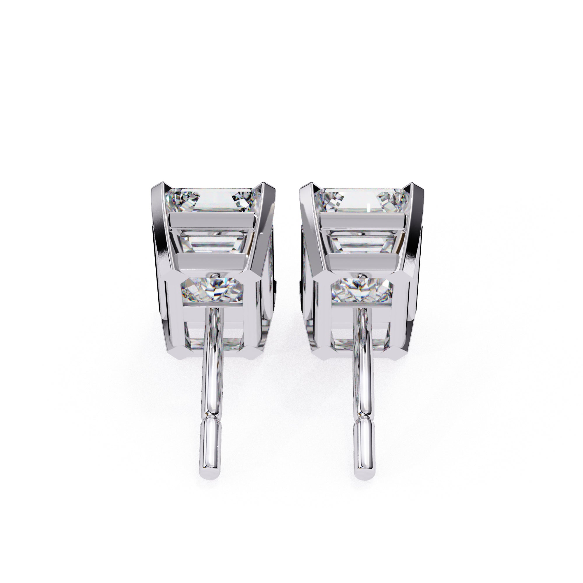 7.5x5 mm Emerald-Cut Moissanite Stud Earrings in 925 Sterling Silver, 2.3 CTW, Classic Basket Setting