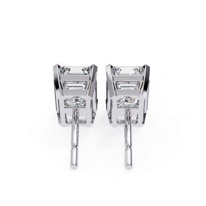 7.5x5 mm Emerald-Cut Moissanite Stud Earrings in 925 Sterling Silver, 2.3 CTW, Classic Basket Setting
