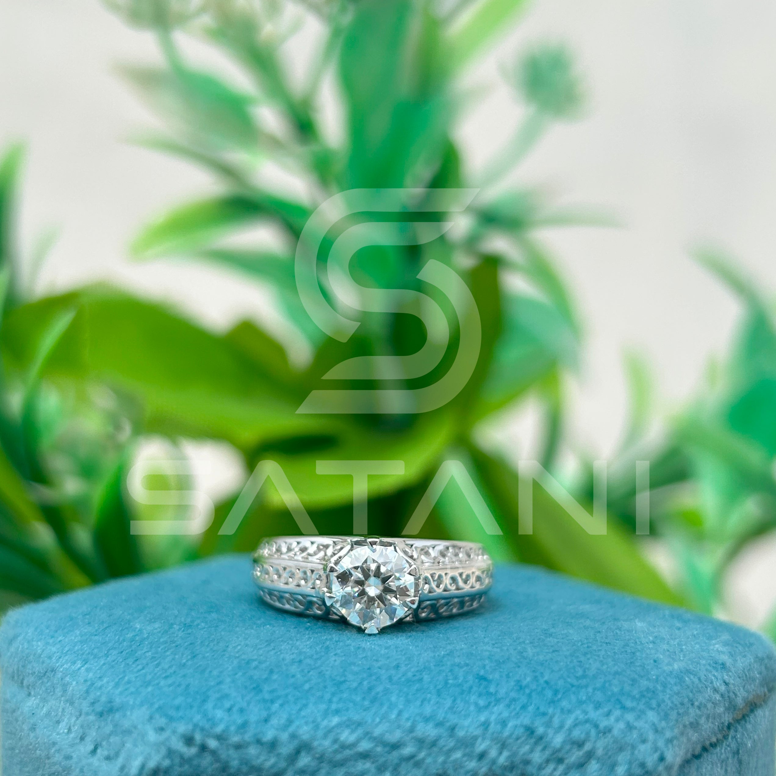 Vintage Filigree Engagement Ring – Round Brilliant Solitaire with Split Shank, Elegant Promise or Wedding Ring