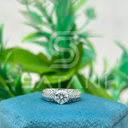 Vintage Filigree Engagement Ring – Round Brilliant Solitaire with Split Shank, Elegant Promise or Wedding Ring