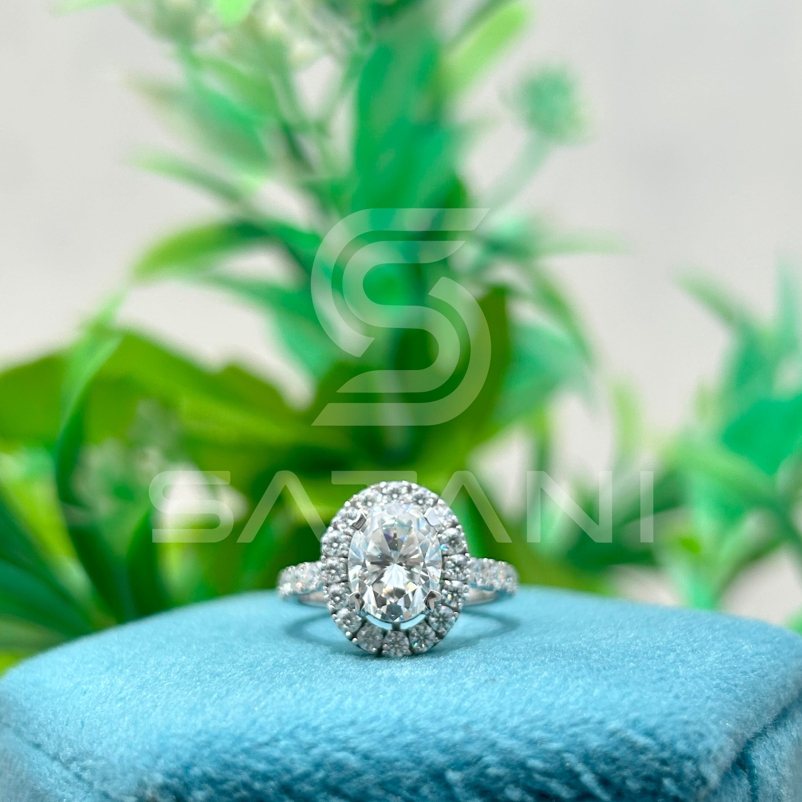 Oval Moissanite Engagement Ring 7x5mm – Halo Design with Side Stones, Classic Moissanite Wedding Ring, Dainty Promise Ring