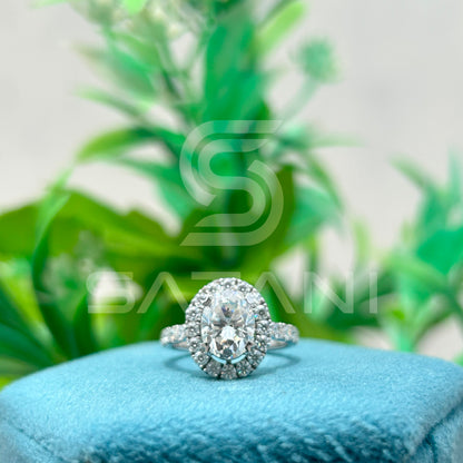 Oval Moissanite Engagement Ring 7x5mm – Halo Design with Side Stones, Classic Moissanite Wedding Ring, Dainty Promise Ring