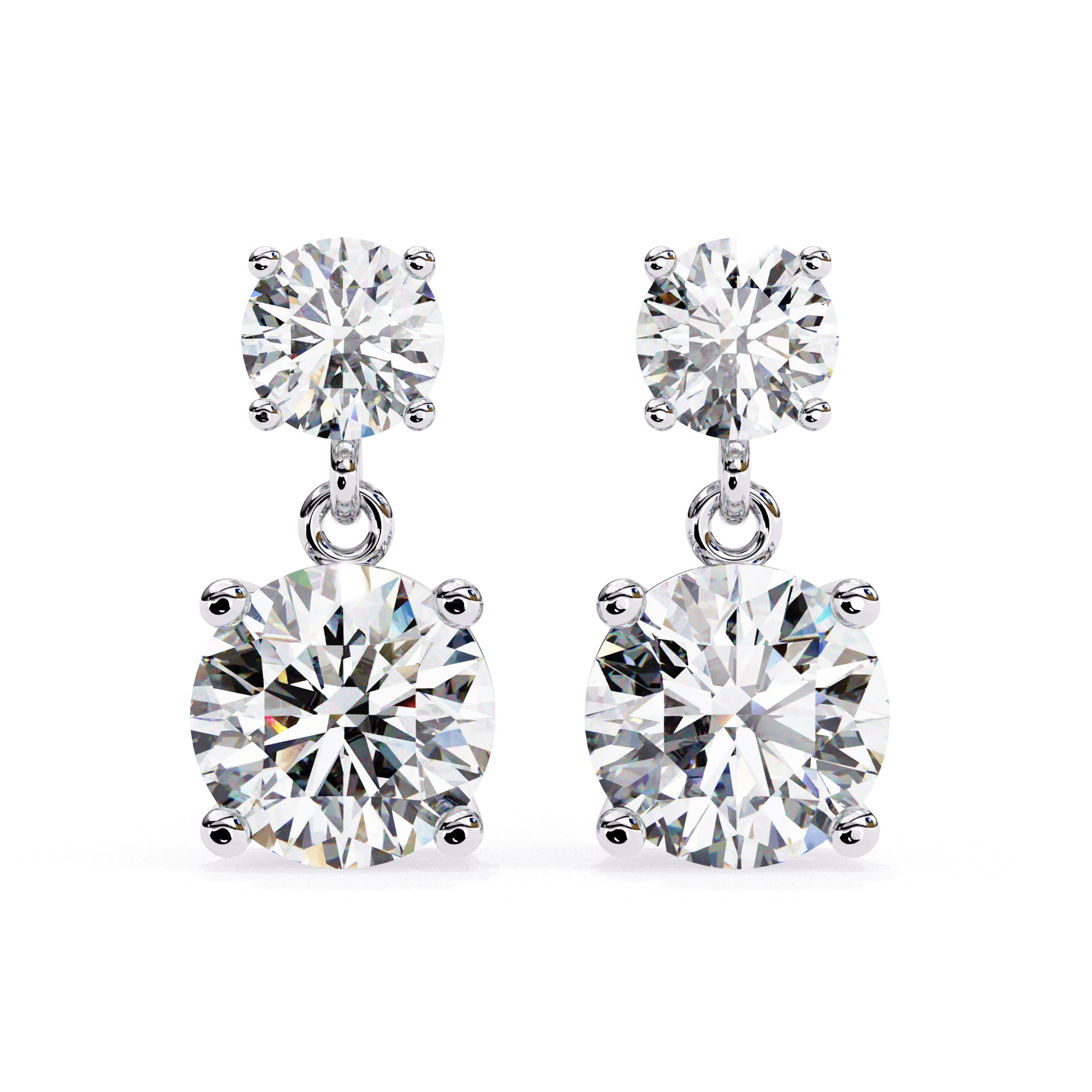 3.7CTW Moissanite Drop Stud Earrings – 7.2mm & 4.8mm Round Stones, Sterling Silver, 2.3g, Brilliant Diamond Alternative