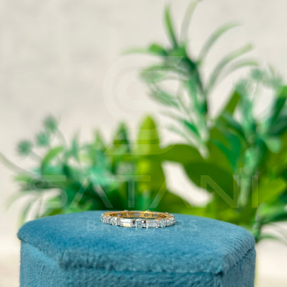 “Gold Eternity Band with Round & Emerald Cut Diamonds – Dainty Full Eternity Ring, Unique Stacking Band, Anniversary or Wedding Ring”