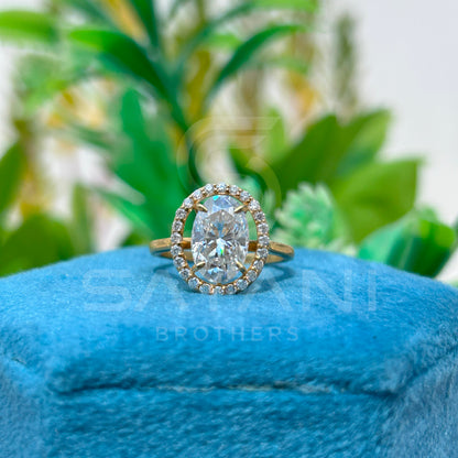 Halo Oval Moissanite Engagement Ring | Vintage Inspired Oval Ring in 10k/14k/18k Gold