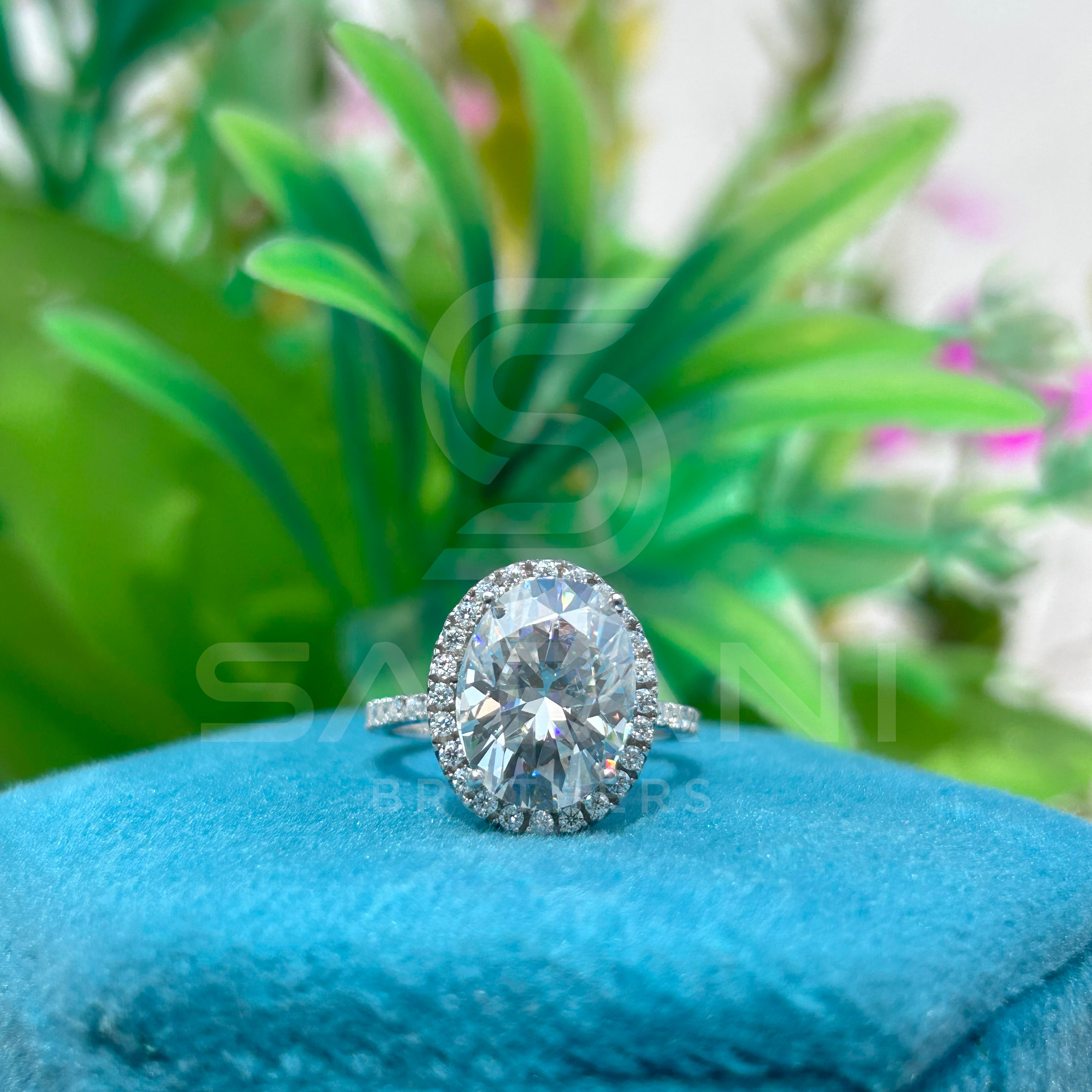 Luxury Oval Moissanite Engagement Ring with Side Stones in Yellow Gold